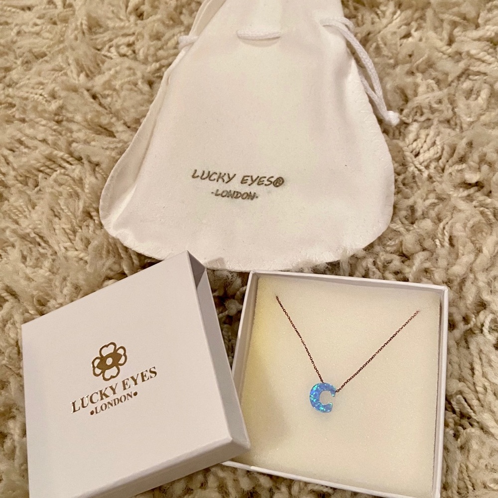 Rose Gold Opal Letter C Necklace 16 in
